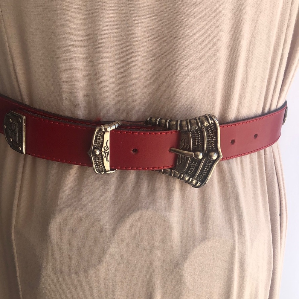 Vintage Robinson’s genuine red leather belt with silver conchas